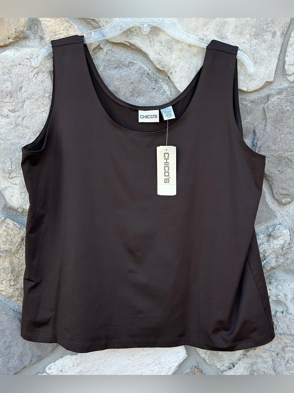 NEW Chicos Stretchy Tank Top Size 3 (XL) Brown Shell Microfiber Closet Staple